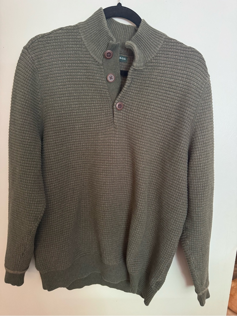 CO Olive Zip-Button Knit Pullover